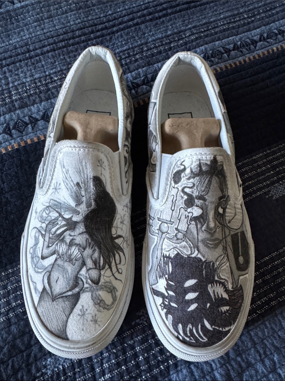 Vans White Canvas Slip-On with Little Mermaid & Beauty & The Beast Abstract Art